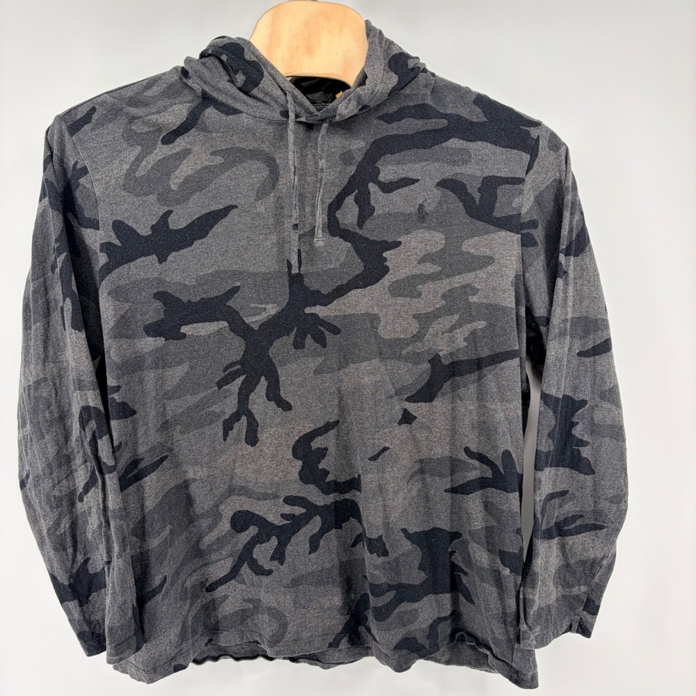 Polo Ralph Lauren Men's Black Camo Pullover Lightweight Hoodie- Size 2XL Pony - Picture 2 of 6